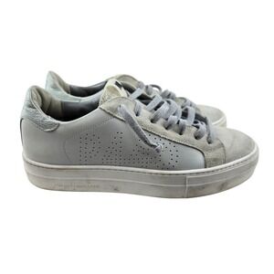 P448 Women Thea Platform Sneakers White Gray Leather Suede Italy 38 US 7.5-8